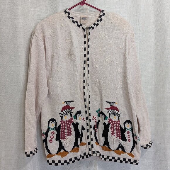 Vintage High Sierra Women's knit Cardigan Sweater 2X Cream‎ Zip up Padded - Picture 1 of 9